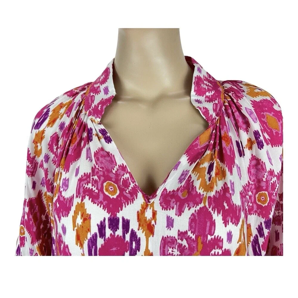 Christian Siriano V Neck High Low Tunic Top Pink Orange Long Tie Sleeves - Picture 2 of 9